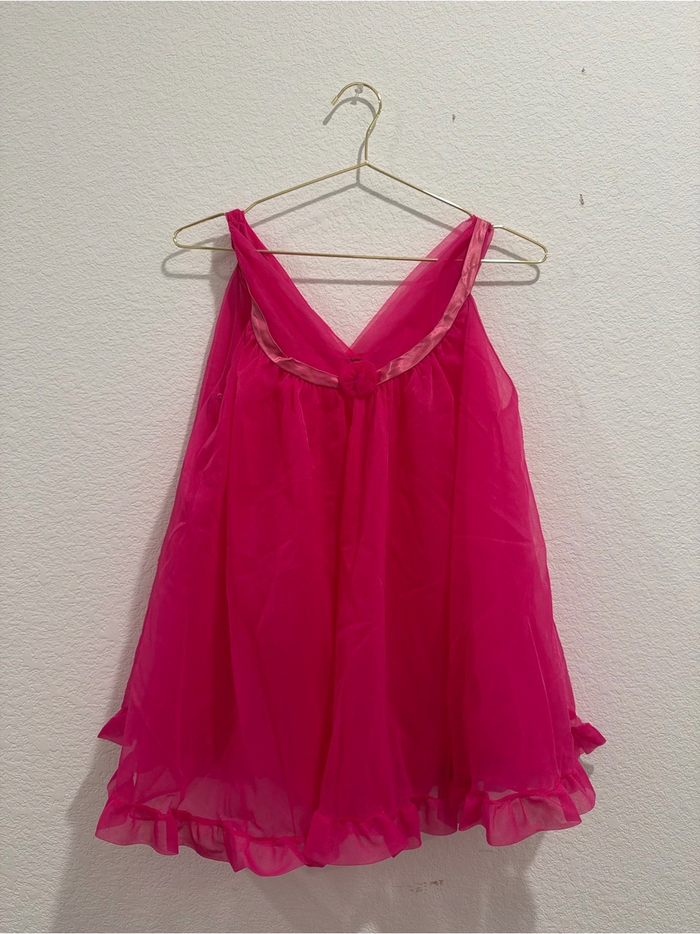 Jenelle of California Vintage babydoll hot pink chiffon nightgown sheer dress